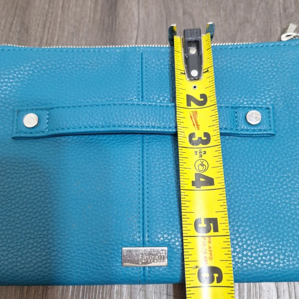 Jewell Thirty-One Clutch Bag Womans OS Teal Blue Pebbled Faux Leather Double Zip